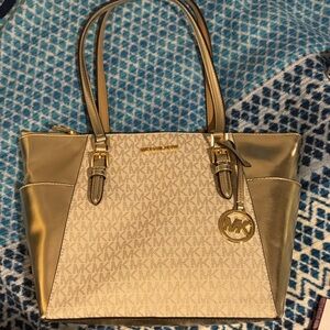 Michael Kors Gold and Cream Signature Tote